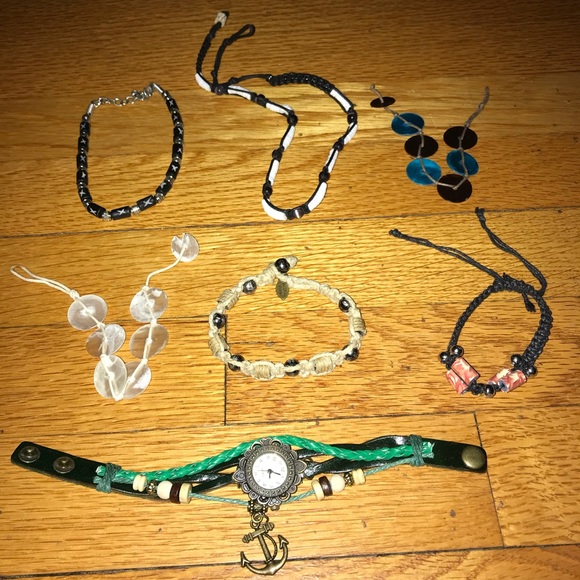 Jewelry - 7 bracelets shell hemp wrap around nautical watch surfer beach tropical anchor